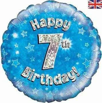 Happy 7th Birthday Blue Holographic Foil Balloon