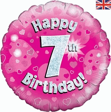 Happy 7th Birthday Pink Holographic Foil Balloon