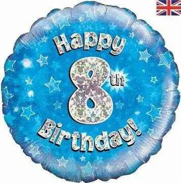 Happy 8th Birthday Blue Holographic Foil Balloon