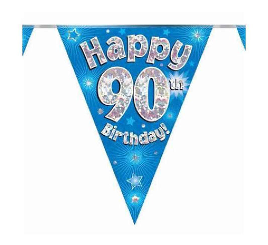Happy 90th Birthday Blue And Silver Bunting