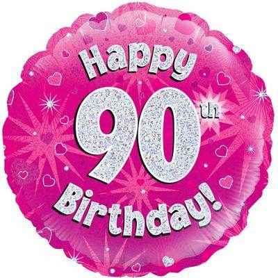 Happy 90th Birthday Pink Holographic Foil Balloon