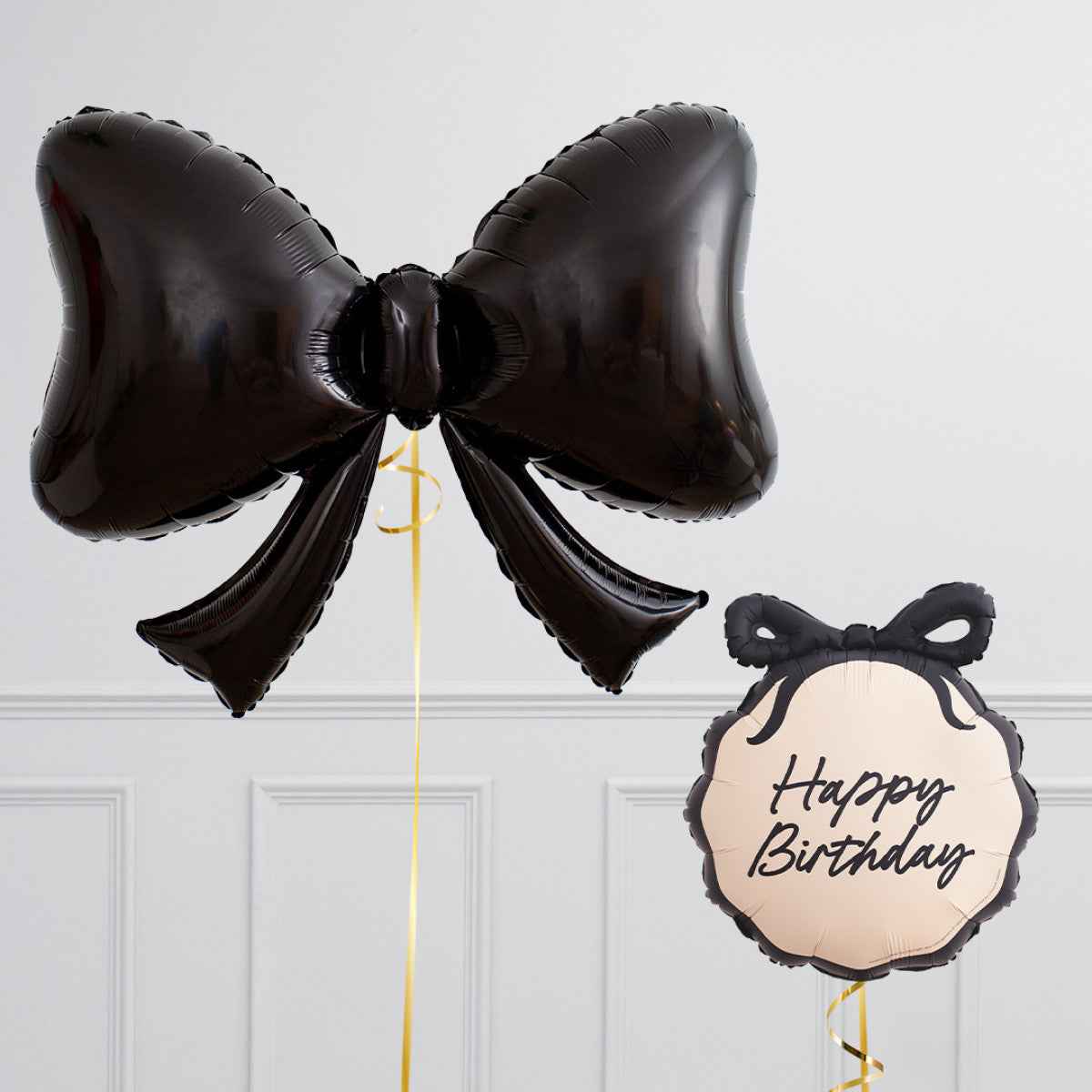 Happy Birthday Black Bow Foil Balloon - Elegant Celebration Touch