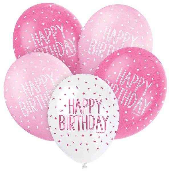 Happy Birthday Light Pink & Hot Pink & white Latex Balloons