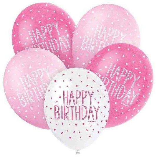 Happy Birthday Light Pink & Hot Pink & white Latex Balloons