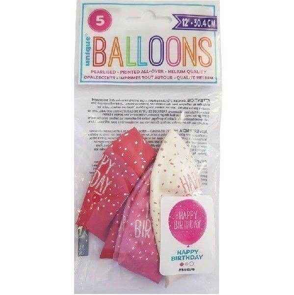 Happy Birthday Light Pink & Hot Pink & white Latex Balloons