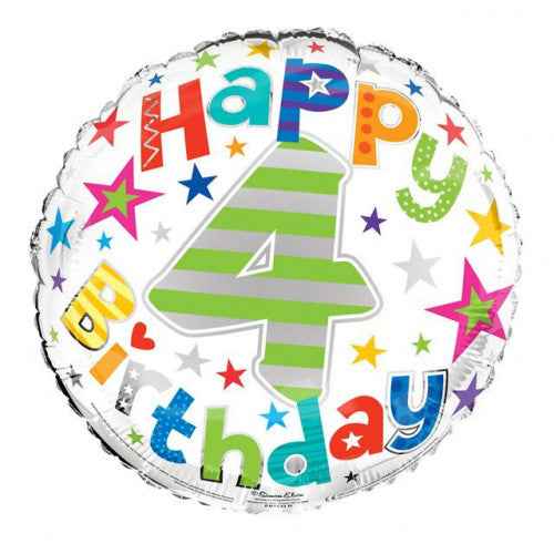 Happy Birthday Stripes 4th Foil Balloon
