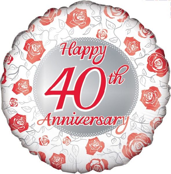 Happy 40th Anniversary With Red Hearts Foil Balloon