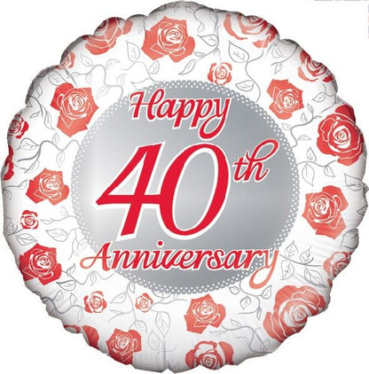 Happy 40th Anniversary With Red Hearts Foil Balloon