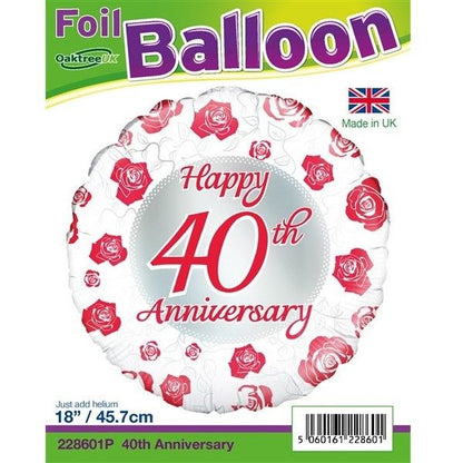 Happy 40th Anniversary With Red Hearts Foil Balloon