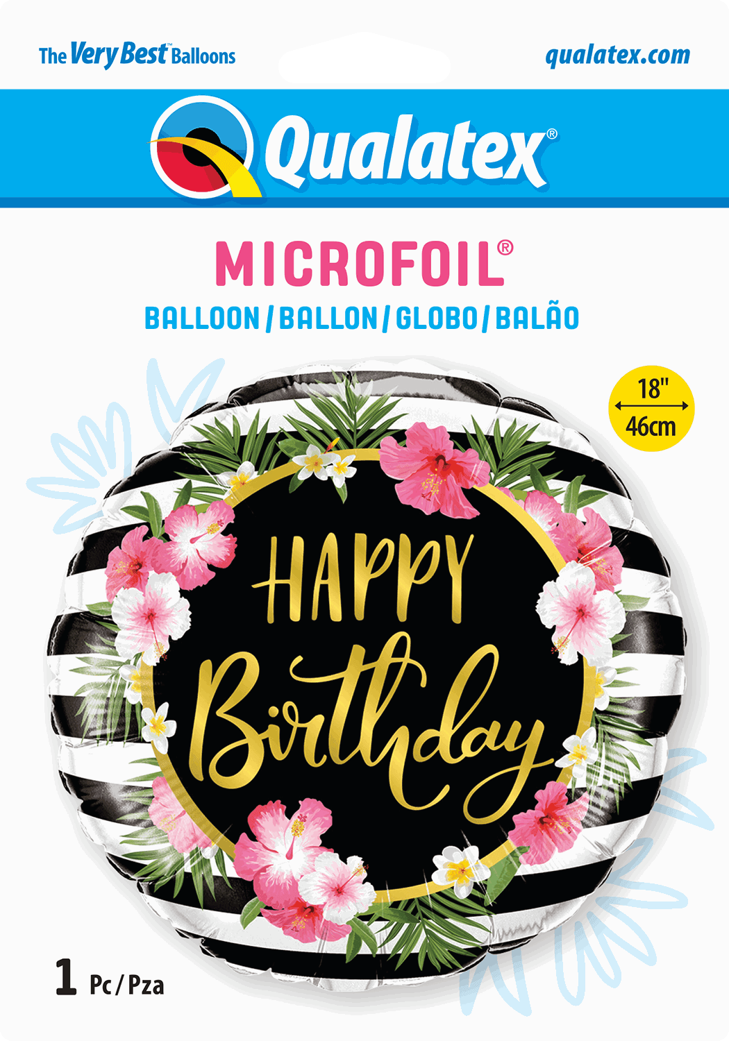 Hibiscus Stripes Happy Birthday Foil Balloon
