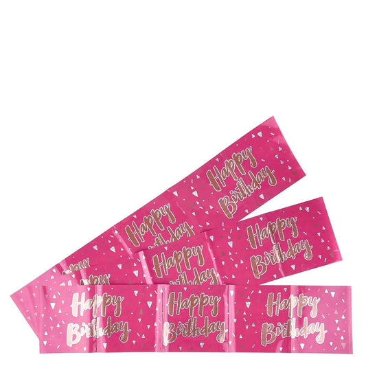 Holographic Pink And Gold Happy Birthday Party Banner