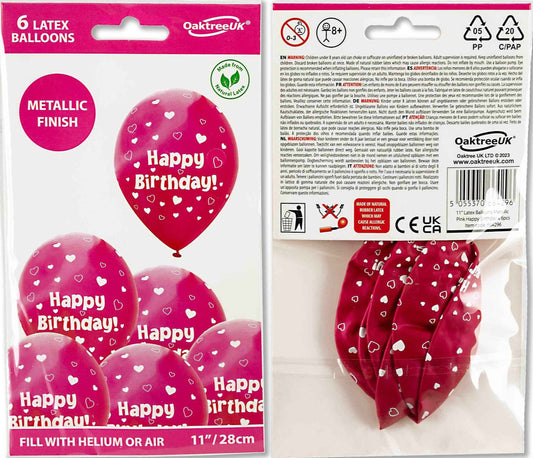 Latex Balloons Hearts Fuchsia Pink Happy Birthday