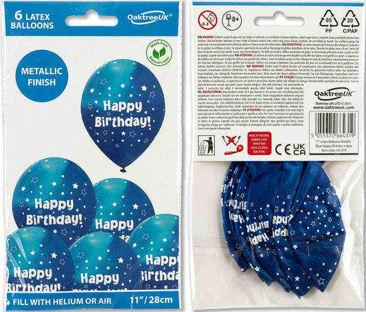 Latex Balloons Stars Metallic Blue Happy Birthday