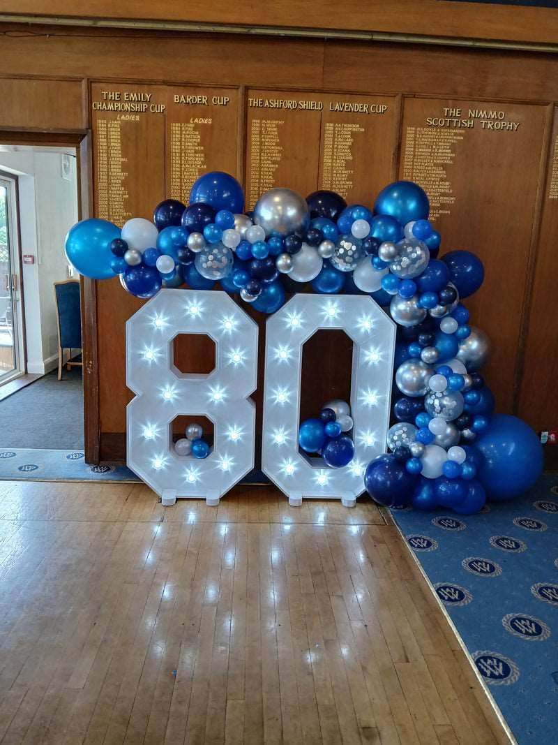 Light up 4 ft wooden numbers to hire - Eternity Party Express