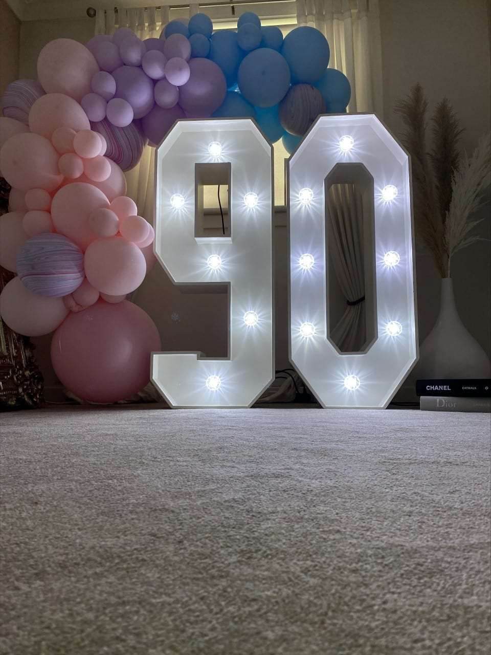 Light up 4 ft wooden numbers to hire - Eternity Party Express