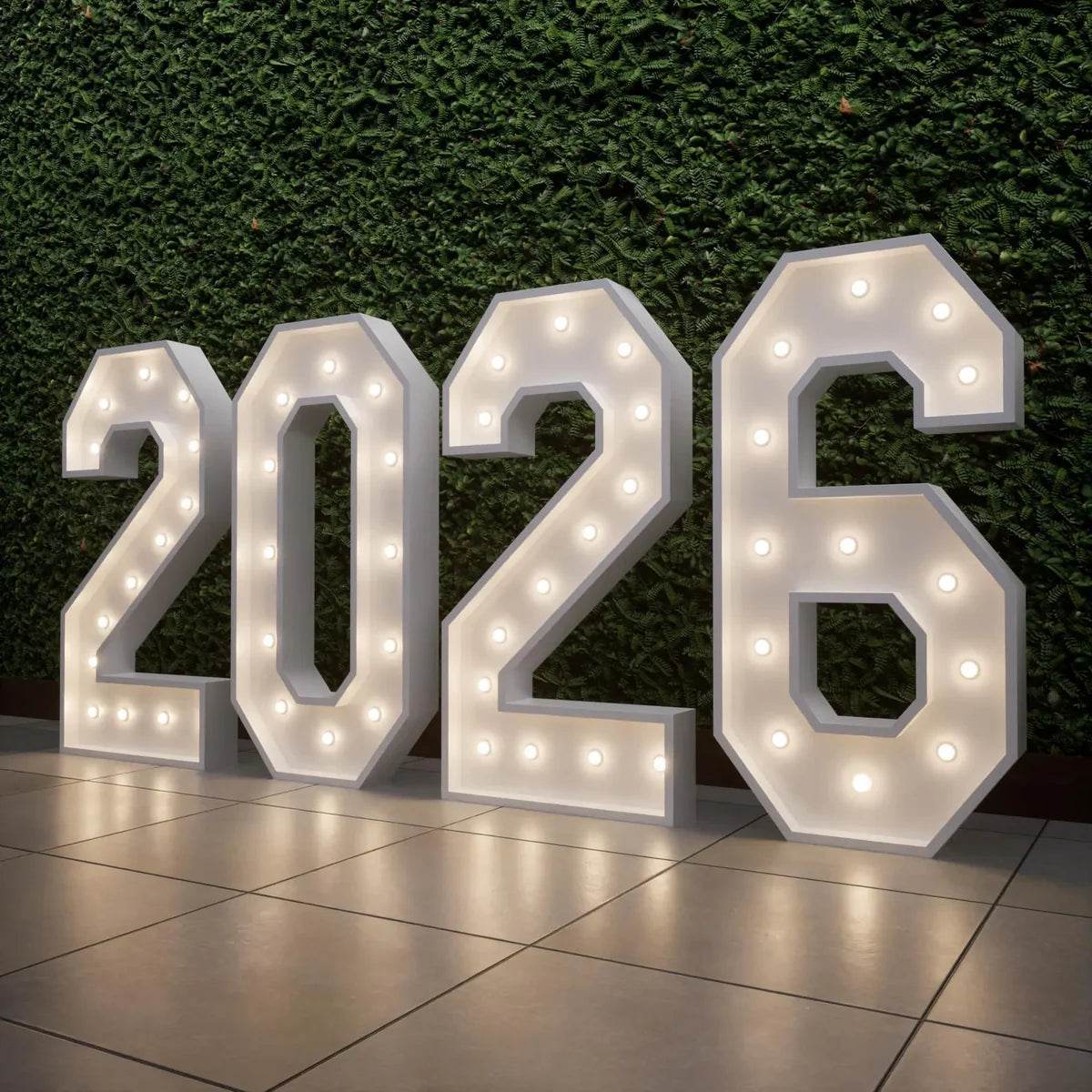 Light up 4 ft wooden numbers to hire - Eternity Party Express