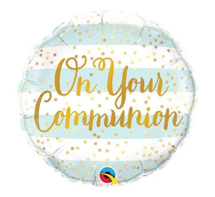 On Your Communion Blue Stripes Balloon
