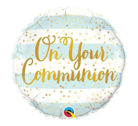 On Your Communion Blue Stripes Balloon