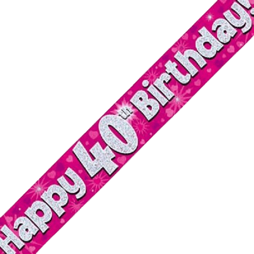 Pink Holographic 40th Birthday Banner