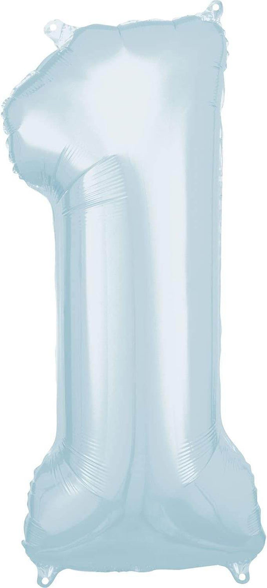 Pastel Blue Age 1 Number Foil Balloon for First Birthday Celebrations