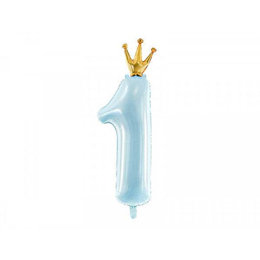 Pastel Blue Age 1 Number Foil Balloon with Crown