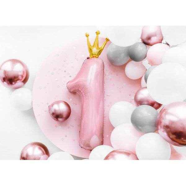 Pastel Pink Age 1 Number Foil Balloon with Crown