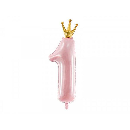 Pastel Pink Age 1 Number Foil Balloon with Crown