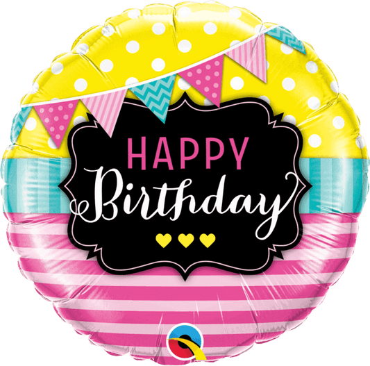 Pennants And Pink Stripes Birthday Foil Balloon