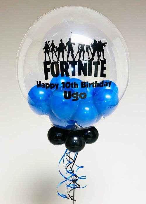 Personalised Blue Fortnite Mini Balloon Filled Bubble Balloon