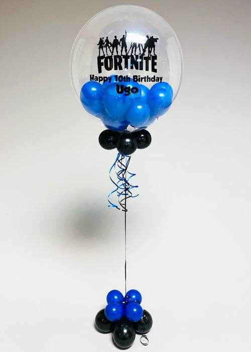 Personalised Blue Fortnite Mini Balloon Filled Bubble Balloon