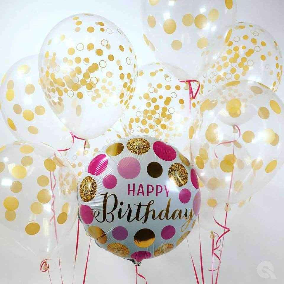Pink and Gold Dots Happy Birthday Foil Balloon