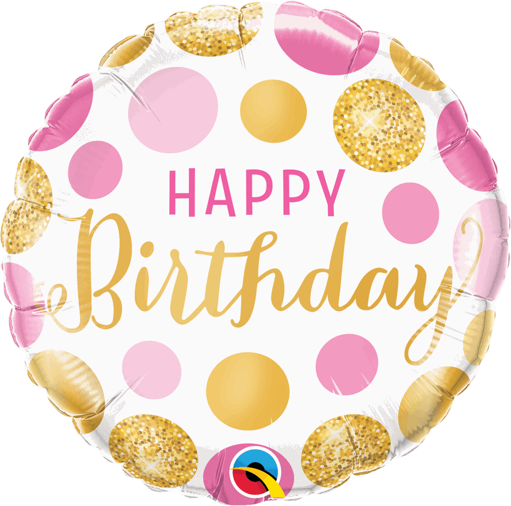 Pink and Gold Dots Happy Birthday Foil Balloon