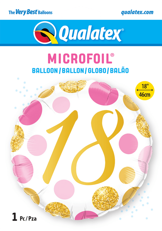 Pink and Gold Spots 18th Birthday Foil Balloon