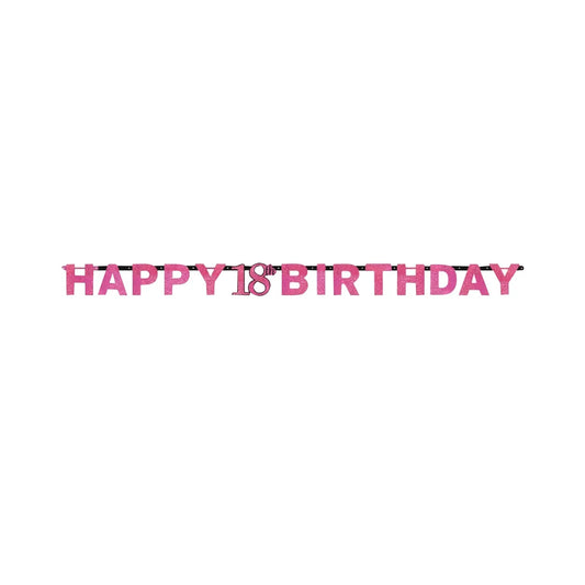 Pink Celebration Happy 18th Birthday Prismatic Letter Banner