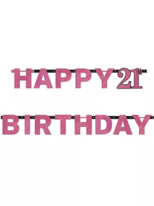 Pink Celebration Happy 21st Birthday Prismatic Letter Banner