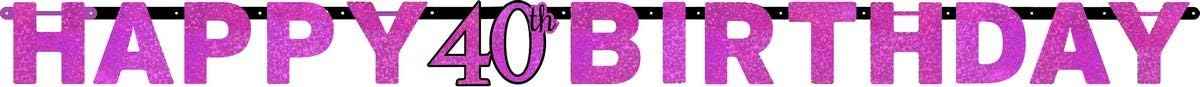 Pink Celebration Happy 40th Birthday Prismatic Letter Banner