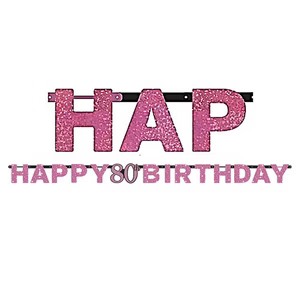 Pink Celebration Happy 80th Birthday Prismatic Letter Banner