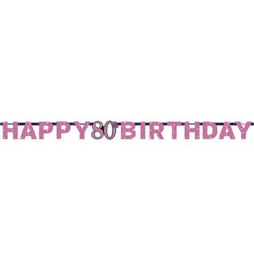 Pink Celebration Happy 80th Birthday Prismatic Letter Banner