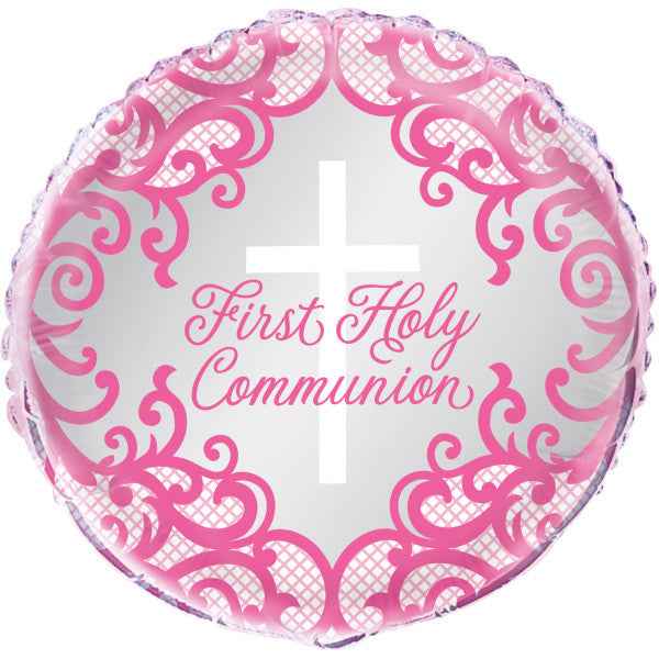 Pink Cross First Holy Communion Foil Balloon