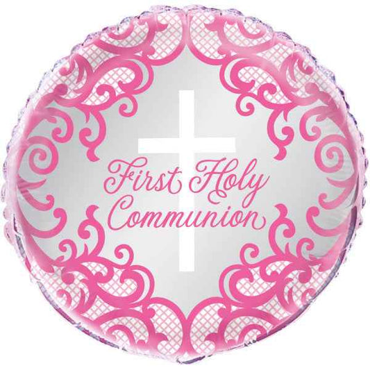 Pink Cross First Holy Communion Foil Balloon
