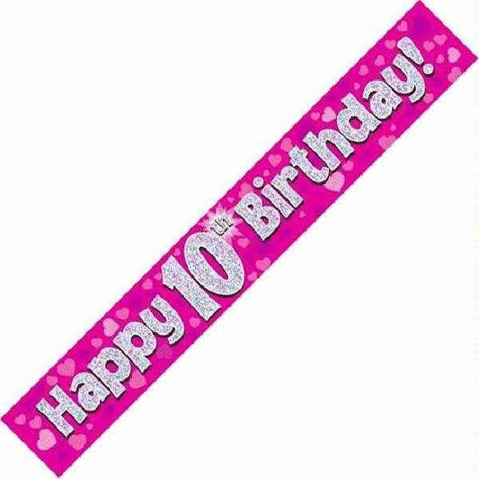 Pink Holographic 10th Birthday Banner