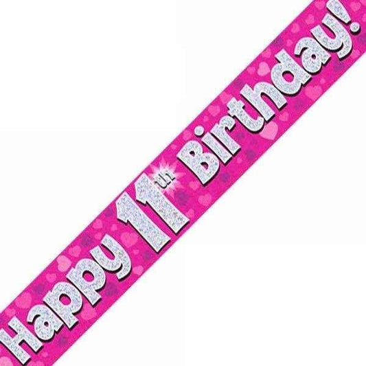 Pink Holographic 11th Birthday Banner