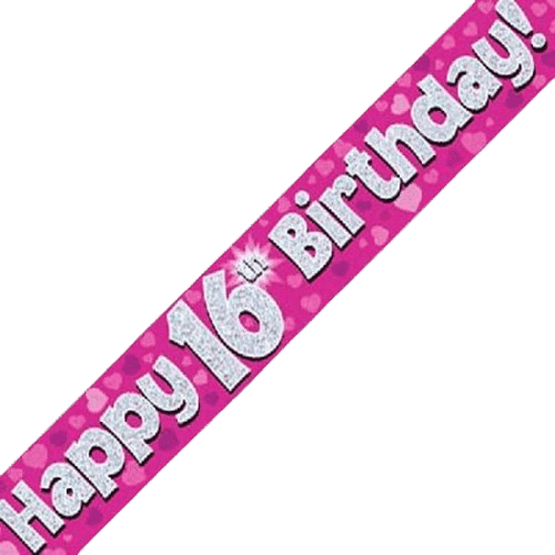 Pink Holographic 16th Birthday Banner