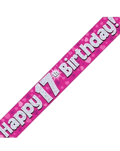 Pink Holographic 17th Birthday Banner