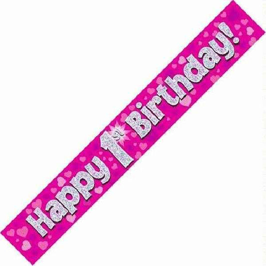 Pink Holographic 1st Birthday Banner