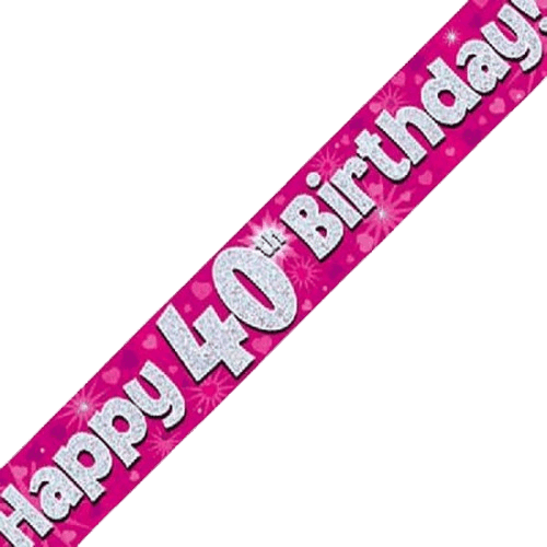 Pink Holographic 40th Birthday Banner