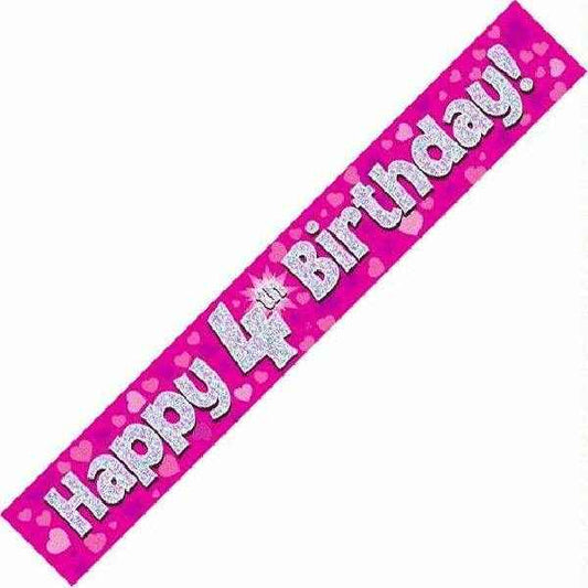 Pink Holographic 4th Birthday Banner
