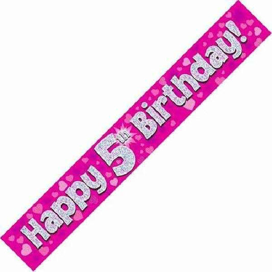 Pink Holographic 5th Birthday Banner