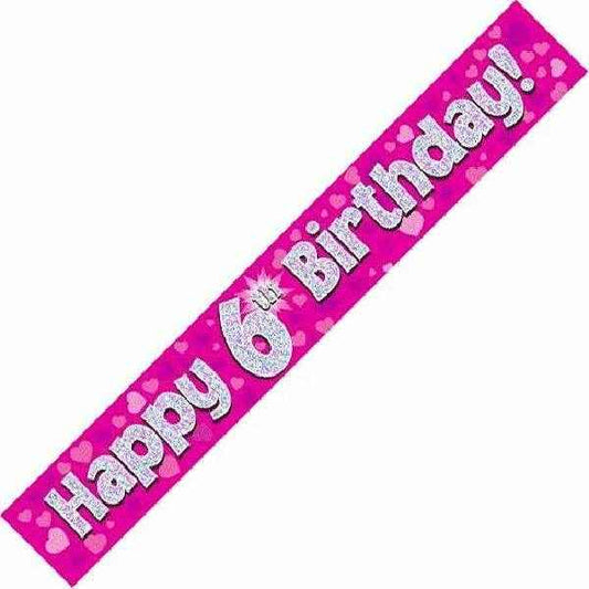 Pink Holographic 6th Birthday Banner