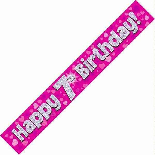 Pink Holographic 7th Birthday Banner